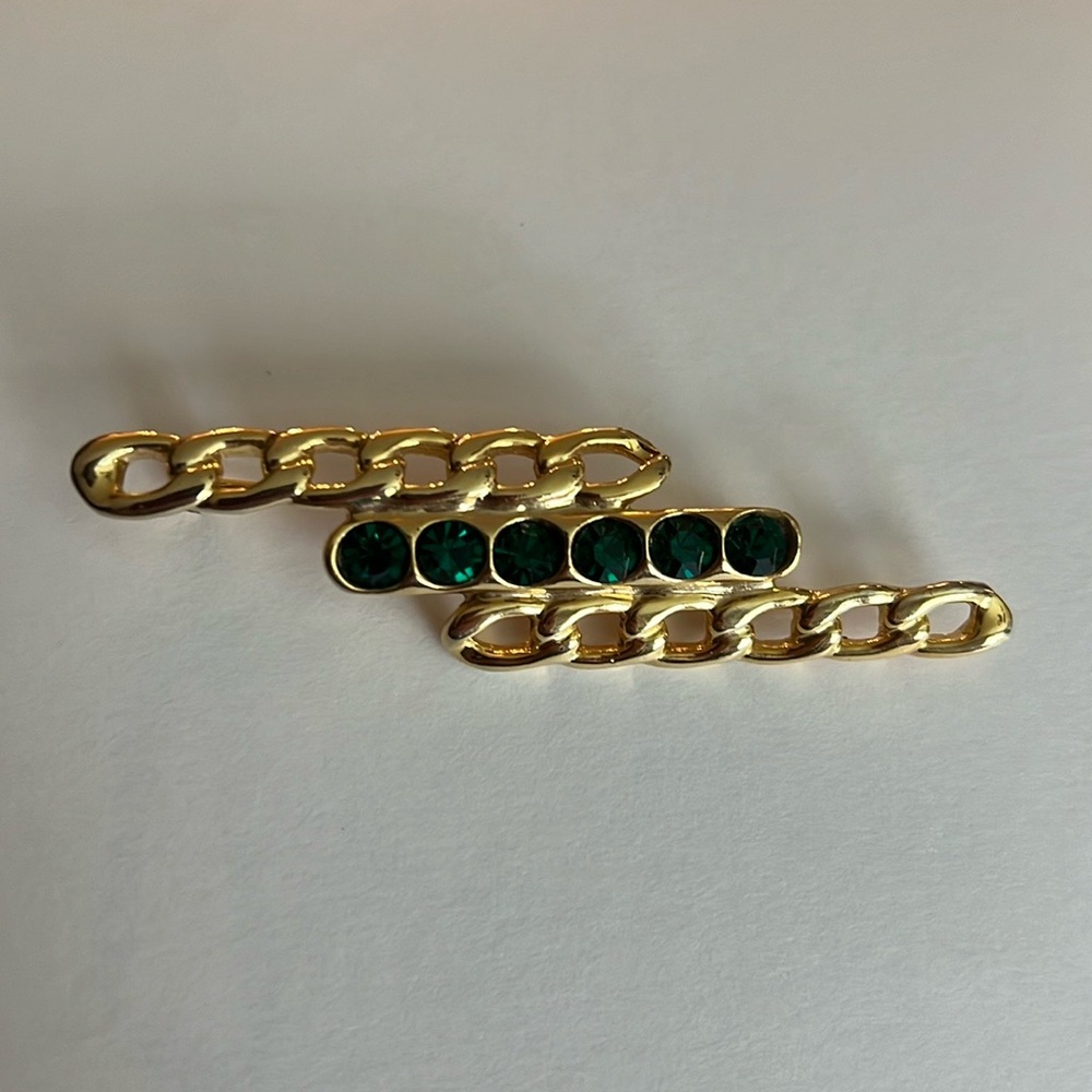 Vintage Green Chain Link Style Pin Brooch